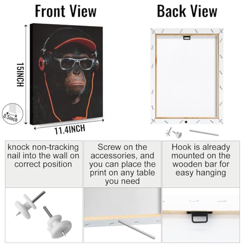 3 Pcs Cool Monkeys with Bandanas & Caps Wall Art, Funny Monkeys Art Canvas Framed Prints for Bedroom Living Room Office Cafe Bar Wall Decor, Housewarming Gifts 11.5x15 Inch - color: Multi 1364
