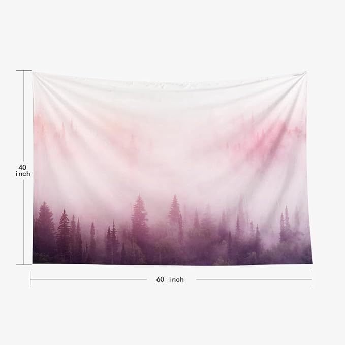 EMMTEEY Misty Forest in Pink Mist at Sunup Wall Tapestry - 60X40 Hanging Wall Art for Bedroom Living Room