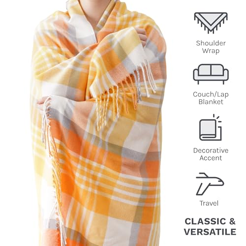 BATTILO HOME Yellow Plaid Throw Blanket for Couch - Plaid Throw Blanket Buffalo Plaid Blankets - Lightweight Farmhouse Outdoor Spring Summer Throw Blankets for Bed, Sofa (50"x60") - color: Yellow Plaid