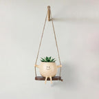 Small Hanging Planter for Indoor Outdoor Plants, Glossy Swing Smiley Face Planter Pot Head, Cute Hanging Flower Pot for String of Pearls Plant Live, Unique Happy Resin Succulent Pot