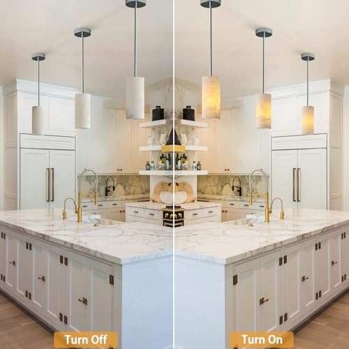 YUYI 3-Pack Marble Pendant Light, Modern Minimalist Single Pendant Lamp Fixture, Handmade Natural Stone Hanging Light for Kitchen Island Bedside Bar Counter, Dimmable E12 Socket - color: 3-Nickel, size: 3 Pack