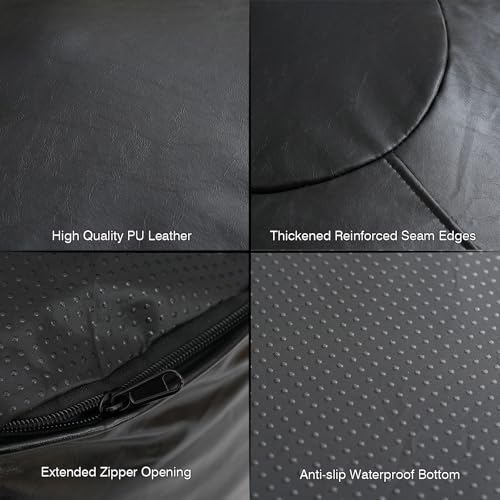 Unstuffed Ottoman Pouf Cover 20 X 15 Inch, Round Pu Leather Foot Stool, Floor Bean Bag(No Filler), Foot Rest with Storage for Living Room/Bedroom/Office, Black - color: Black