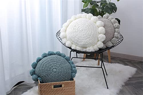 Byitre Bohemian Round Pillow 20 Inch | 100% Cotton Decorative Pillow Hand Tufted with Chunky Textured Poms | Boho Throw Pillow for Bed or Couch | Natural Blue Throw Pillow - color: Sunflower Blue