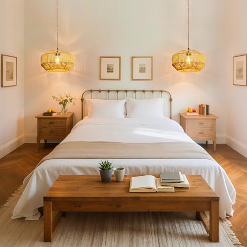 Hanging Light Ceiling Lamp Pendant Lights Rattan Hanging Lamp with Plug in Cord for Living Room Bedroom Kitchen Indoor Hanging Lamp Plug in Woven Lampshade - size: 11.8 Inch - Pumpkin Shade