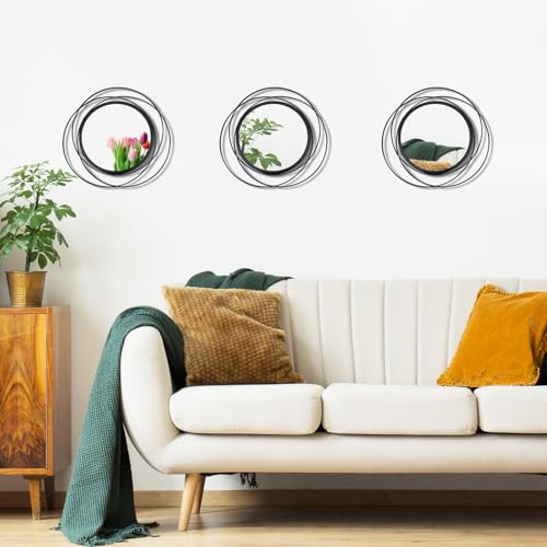 3 Set Round Mirrors for Wall Decor Living Room Bedroom Bathroom Dining Room Metal Circle Mirror Set Boho Decorative Sunburst Wall Art Accent Entryway - Black 9.5 in - color: 3 Set Black Circles, size: 9.5 in