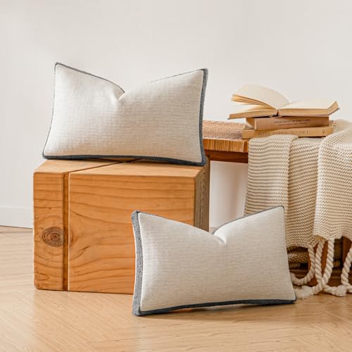 a moment Loop Yarn Linen-Like Pillow Cover Natural Soft Decorative Throw Pillow Case Farmhouse 12x20 Inch, Bohemian Textured Cushion Cover for Sofa Bed, Wrinkle-Resistant Home Decor Grey - color: Grey, size: 20" x 12" (Pack of 2)