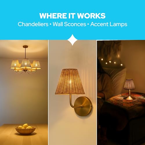 KASTLITE Woven Rattan Chandelier Lamp Shades - Empire Clip On Ceiling Light Cover - Boho Lampshades for Small Table & Sconce Fixtures - 3" Top x 6" Bottom x 5.25" Slant, Natural Brown Wicker, Set of 6