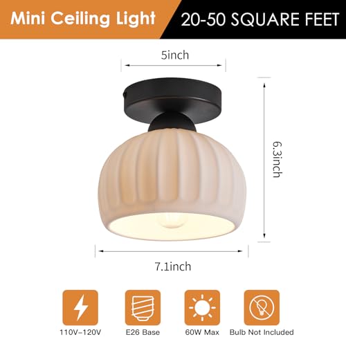 2 Pack Ceramic Semi Flush Mount Ceiling Light,Vintage Black Hallway Light Fixtures, White Globe Ceiling Lights,Mid Century Small Chandelier Light Fixture for Cottage Entryway Laundry Room Kitchen - color: Frosted Ceramic-Black
