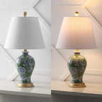 JONATHAN Y 24" Green/White French Country Ceramic Floral Urn Table Lamp, White Linen Shade, Chinoiserie Ginger Jar Bedside Lamp for Living Room Bedroom, LED Bulb (JYL3009F) - color: Green/White