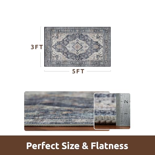 AMOAMI-3X5 Area Rug-Soft Washable Vintage Throw Accent Rugs for Living Room, Entryway, Bedroom, Kitchen, Bathroom, Laundry Room, Kitchen, Bathroom, Bedside, No Slip Blue - color: Blue, size: 3' x 5' (Rectangular)