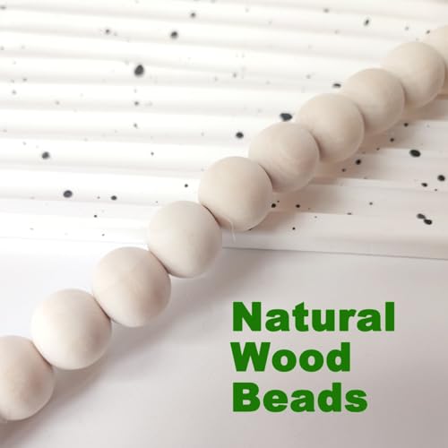 Boho Decor Wood Beads Garland Farmhouse Wall Hanging Decorations Natural Wooden Bead Tassel Decorative for Coffee Table Christmas and Prayer (Nature, 39") - color: Nature, size: 39"