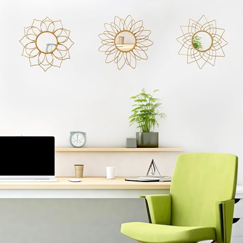 Champagne Gold Round Mirrors for Wall Pack of 3 - | 9 inch Decorative Mirrors for Valentine Wall Decor& Vintage Room Decor | Circle Mirror Modern Valentine Gifts for Women & Moms - color: Golden- B