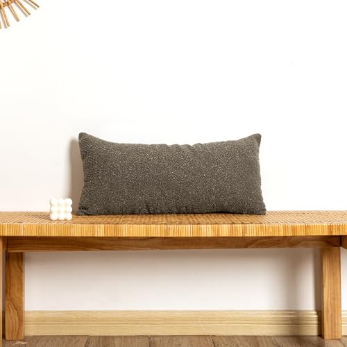 JoraLion 12x24 inch Boucle Lumbar Pillow Cover, Dark Brown Woven Texture Neutral Long Pillow Cover Breathable Cushion Case for Couch Sofa Bed Living Room Home Decor (Cover Only) - color: Brown, size: 24" x 12" (Pack of 1)