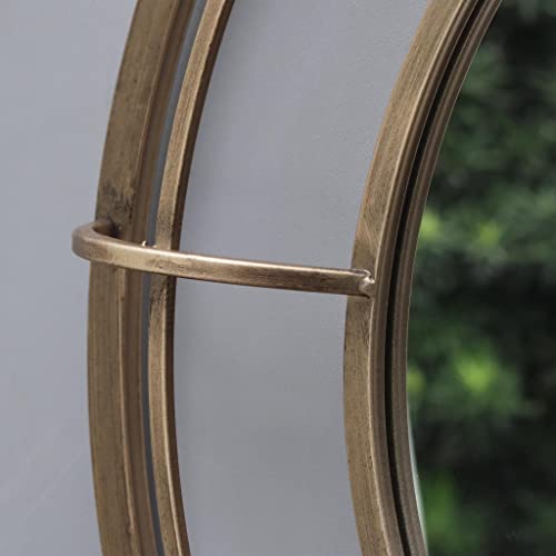 PARISLOFT 28" Geometric Metal Round Wall Mirror,Sunburst Mirror Wall Decor for Living Room,Antique Bronze