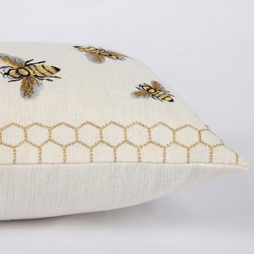 Honeycomb Throw Pillow Cover 12x 20, Gold Embroidered Bumble Lumbar Linen Pillow Cushion Case, Bee Farmhouse Home Decor for Outdoor Couch Bedroom Car - color: Gold