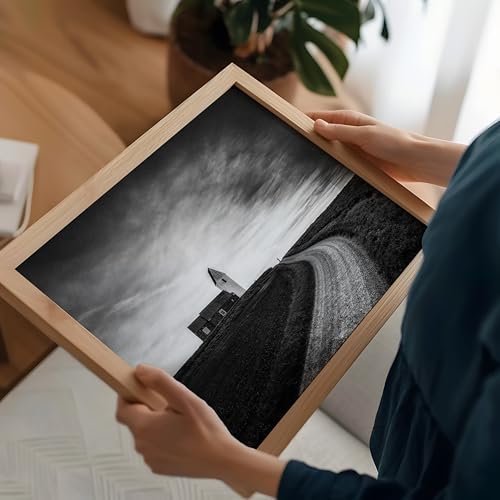 Monem Art Stone Church Under a Cloudy Sky Print - Trans Kirke Lemvig Poster - Landscape Art - Monochrome Office or Bedroom Decor - 8x10 Unframed Wall Art by Adam Dauria - color: Style-10, size: 8"L x 10"W