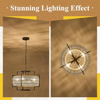 20" Boho Woven Chandeliers 4-Light Hand Rattan Ceiling Pendant Light Fixture Farmhouse Hanging Lighting for Kitchen,Bedroom, Dining Room, Hallway, Entryway, E26 - size: Lantern-20''-V
