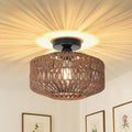 Boho Rattan Light Fixtures, Dimmable Ceiling Light with LED Bulb, Hand Woven Rattan Chandelier for Bedroom, Living Room, Entryway (Dark Brown) - color: Dark-Brown