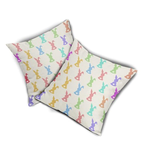 Easter Cute Rabbits Pillow Covers 16x16 Inches Colorful Bunny Throw Pillow Case Set of 2 Easter Spring Pillow Cover Cotton Linen Cushion Cover for Home Couch Sofa Bedroom Livingroom - color: Colorful Bunny231123, size: 16" x 16" (Pack of 2)