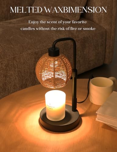 Candle Warmer Lamp with Timer Dimmable, Natural Weaving Boho Electric Candle Lamp, Wax Warmer Lamp for Mothers Day Gifts for Mom, House Warming Gifts New Home Decor
