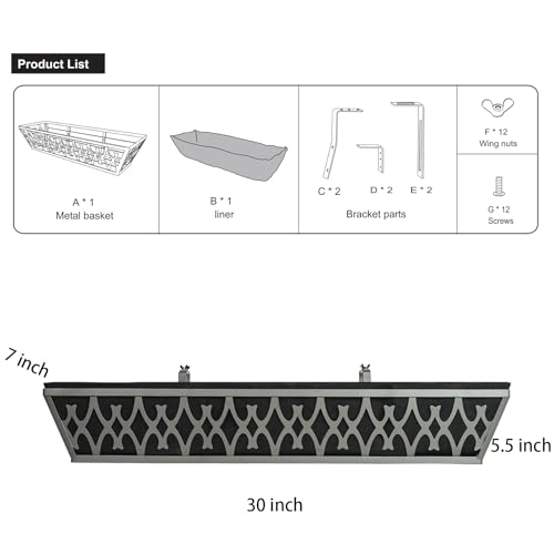 4 Pack 30 Inch Window Boxes Planters Railing Planter Box with Adjustable Brackets & Non-Woven Fabric Plant Grow Bags Deck Railing Planter Boxes Balcony Hanging Flower Box for Outdoor Plants - color: 4 Pack-grey, size: 30 Inch