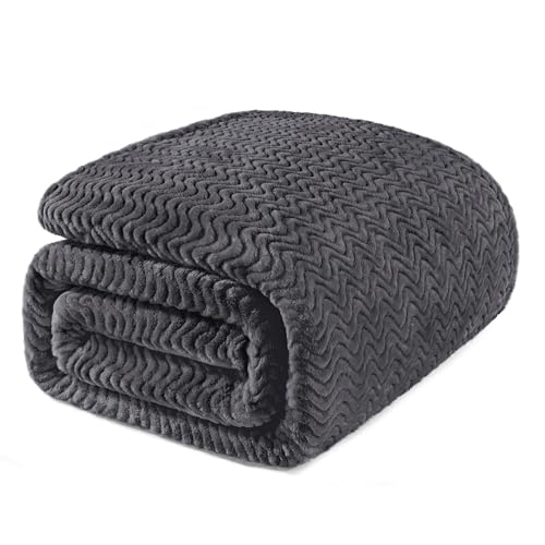 Exclusivo Mezcla Fleece Bed Blanket King Size, Lightweight Jacquard for Spring Summer, Soft Cozy Breathable Blankets, Dark Grey, 90x104 Inches - color: Dark Grey, size: King ( 90x104 IN )
