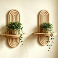 2 Pcs Wood Boho Arched Wall Shelf for Mini Plants & Decor (13.4" X 8.6") | Max 11 lbs Load, Moisture-proof, Space-saving. For Living Room, Entryway, Bedroom, Bathroom to Hold Succulent & Small Objects - size: 13.4" X 8.6"