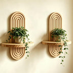 2 Pcs Wood Boho Arched Wall Shelf for Mini Plants & Decor (13.4" X 8.6") | Max 11 lbs Load, Moisture-proof, Space-saving. For Living Room, Entryway, Bedroom, Bathroom to Hold Succulent & Small Objects - size: 13.4" X 8.6"