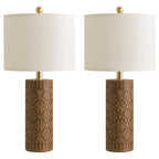 BOBOMOMO 24.25" Modern Farmhouse Table Lamps Set of 2, Geometric Wood Grain Resin Bedside Lamps for Nightstand, Rustic Lamps for Living Room, Bedroom, Entryway, Home Decor, Linen Shade - size: 24.25"