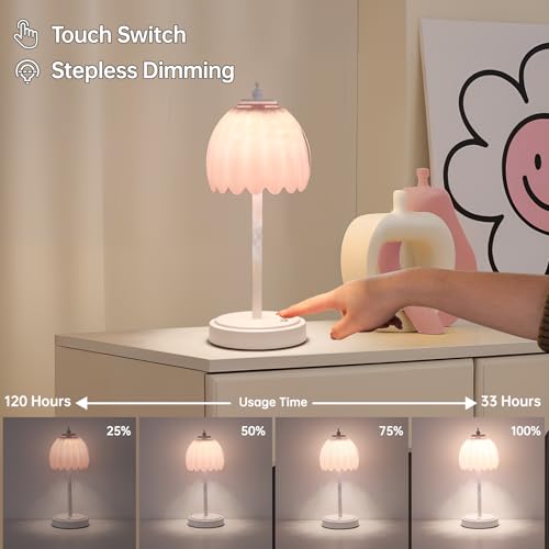 Shenmoyl Rechargeable Table Lamp with 5200mAh Battery & Touch Control - 3 Adjustable Color Temperatures, Cordless Dimmable Table Light for Bedroom, Office Desk, Nightstand(Creamy Pink, 1 Pack - color: Creamy Pink, size: 1 Pack