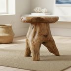 WELLAND Natural Cedar Stump Stool, 14" End Table, Live Edge Side Table, Plant Stand, Small Nightstand, Mushroom Stool for Living Room, Bedroom, Patio, Garden