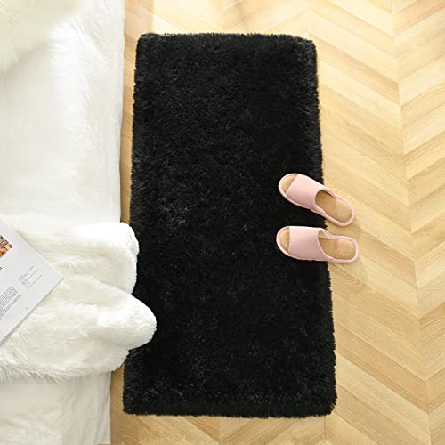 Chicrug Soft Area Rugs for Bedroom Living Room Plush Fluffy Rug 2x4 Feet, Shag Furry Area Rug Carpet Non Shedding for Nursery Children Kids Girls Room Home Decorative, Black - color: Black, size: 2' x 4' (Runner)