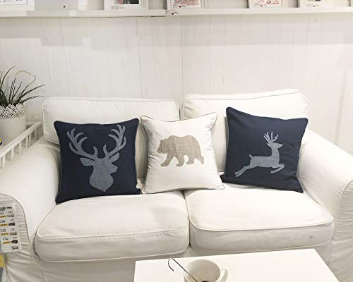 Cotton Pillow Case Decorative Deer Head Pillow Cover for Sofa Cushions Covers 18x18 Inches (Navy) - color: Deer Head-navy