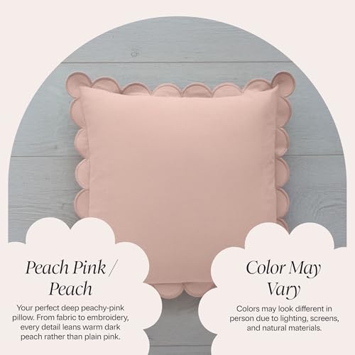 BEBE BASK Scalloped Pillow Cover - Set of 2-18 x 18 Inch - Scallop Pillow Cover - Pink Scalloped Pillows - Scallop Pillows - 100% Cotton - Grandmillennial Style (Peach Pink/Peach) - color: Peach Pink/Peach