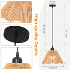 Boho Battery Operated Pendant Lights,Rechargeable Pendant Light with Remote,Rattan Pendant Light Fixtures for Kitchen Island,Boho Hanging Lights for Dining Room Bedroom Hallway Entryway(2 Pack) - size: 9.05 in