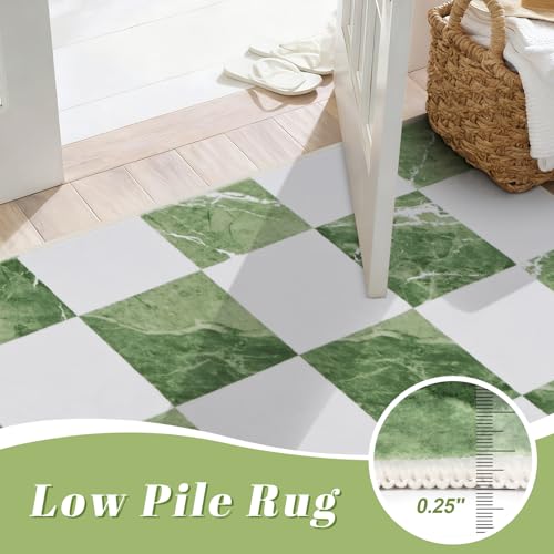 Yinhua 3x5 Checkered Rugs for Entryway, Modern Washable Entryway Rug Non Slip, Neutral Classic Checkerboard Rugs for Bedroom, Soft Low Pile Green Marble Area Rug for Nursery Doorway Living Room - color: Sage Green & White, size: 3x5 ft