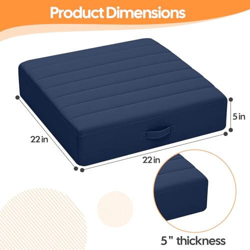 MeMoreCool Square Floor Pillows for Adults Kids, 2 Sets Large Meditation Cushion with 5" Thick Foam and Washable Tufted Cover, 22 Inch Navy Seat Floor Cushions for Sitting and Yoga - color: Navy Blue, size: 22 Inch