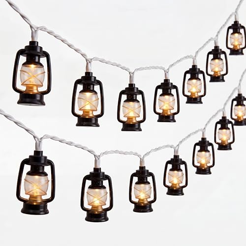 Vintage Kerosene Lantern String Lights, 12FT Retro Hurricane Lamp with 20 LED Black Kerosene Lights, Rustic Farmhouse Decorative Lighting for Camping, Patio, Fireplace, Wedding, Christmas Decor - color: 20 LED Oil Lights