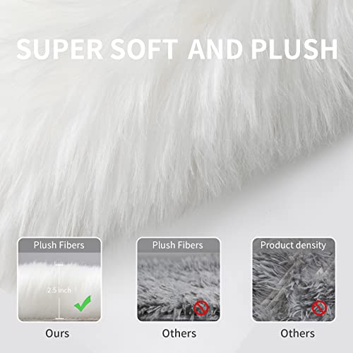Faux Fur Rug for Bedroom, Fluffy Runner Rugs Soft Sheepskin Rug Sofa Couch Seat Cushion, 2x6ft White Plush Area Rug Shag Rugs Floor Carpets for Nursery Bedside, Cute Shaggy Fuzzy Home Decor - color: White, size: 6' x 2' (Sheepskin)