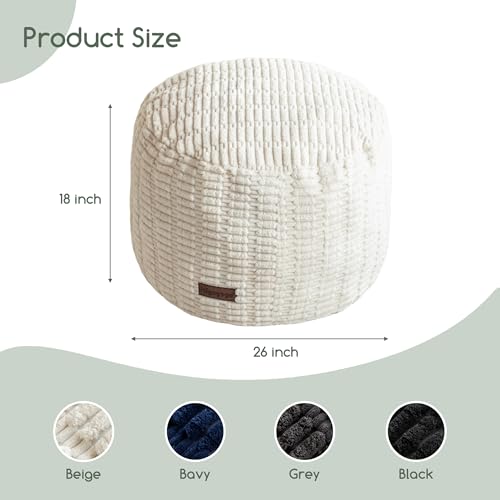 HIGOGOGO Pouf Ottoman Stuffed Round Modern Foam Filled Foot Rest Poufs for Living Room Chair Decorative 26 X 18 Inches Boho Relax Stool for Wedding Christmas Party, Beige - color: Beige, size: 26"D x 26"W x 18"H
