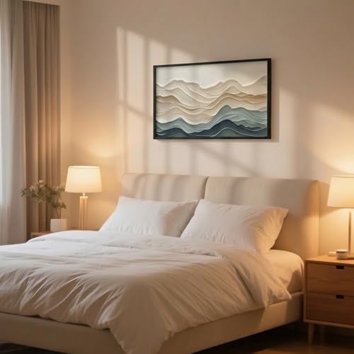 FAEKSUR Framed Abstract Neutral Wall Art for Living Room, Modern Watercolor Wave Landscape Canvas Print, Boho Minimalist Wall Art Home Decor for Bedroom, Dining Room, Office, 16x24 Inch