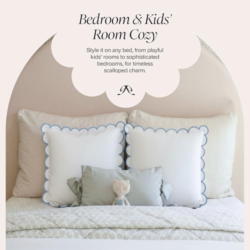 BEBE BASK Scalloped Pillow Cover - Set of 2-18 x 18 Inch - Scallop Pillow Cover – White and Blue Scalloped Pillows - Scallop Pillows - 100% Cotton - Grandmillennial Style (White/Blue) - color: White/Blue