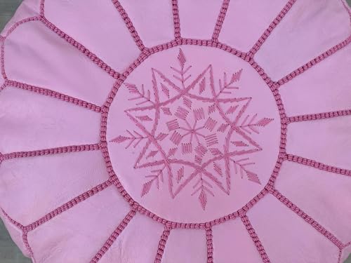 Moroccan Ottoman Leather Pouf : Luxurious Comfort for Your Living Space, Genuine Leather, Boho Chic Décor for Living Rooms, Bedrooms, and More (pink) - color: Pink