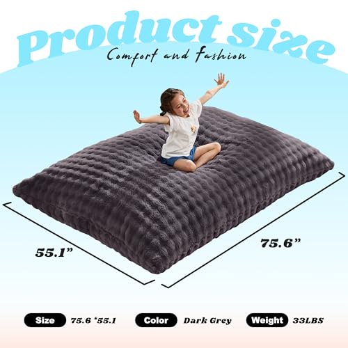 Hobestluk 3 in 1 Bean Bag Chair Giant Bean Bag Chairs for Adults with Bubble Cover Convertible Bean Bag Floor Cushion with Machine Washable Cover for Living Room (Bubble Dark Grey) - color: Shadow Grey