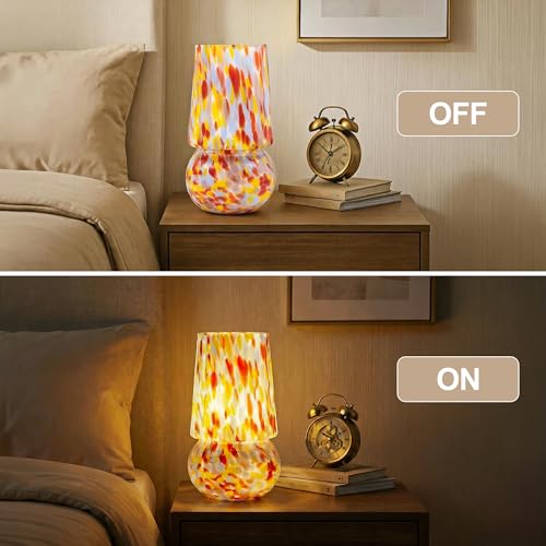 9.8 Inch Mushroom Table Lamp, UL Listed Dimmable Small Desk Bedside Lamp with Woven Beige Cord, Handcrafted Pattern, Murano Home Decor for Bedroom, Living Room, Pastel Confetti, No Bulb Included - color: Pastel Confetti