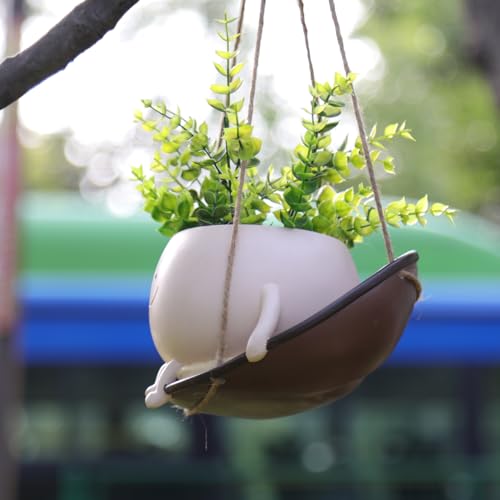 bestbear Hanging Swing Chair Planter Pot Resin Smiley Face Planter for Indoor Outdoor Plant Cute Head Flower Pots for String of Pearls Plant Live Unique IdeaI for Mother Day, Christmas (Large) - size: Large