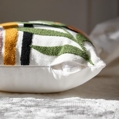 Bohu Farmhouse Colorful Rainbow Throw Pillow Covers 18x18, Textured Mid Century Tufted Abstract Pillowcase for Couch Sofa Bedroom Living Room,1PC - color: Black,yellow,green