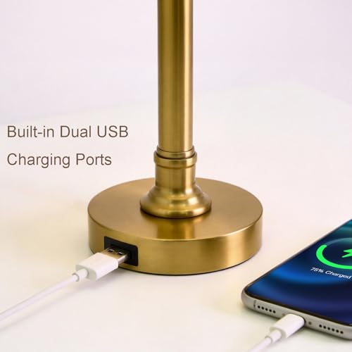 Oneach 19.5" Gold Table Lamp Set of 2, Small Bedside Table Lamps with USB A+C Charging Ports, Pull Chain Switch, Brass Modern Nightstand Lamps for Living Room, Bedroom, Nursery - color: Gold USB-2Pack