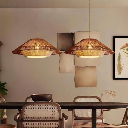 LIGHTLAND 19.7 Inch Bohemian Rattan Pendant Light, Twine Woven Chandelier, Wabi-sabi Style Handwoven Chandelier for Dining Room, Kitchen Island, Living Room - color: 19.7 Inch