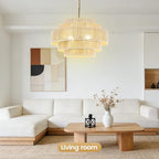 BoostArea 5-Tier Large Rattan Boho Chandelier Light Fixture,20" Hand Woven Pendant Lights Kitchen Island,Large Farmhouse Pendant Light for Kitchen,Dining Room,Hallway, Foyer - color: Gold & Beige